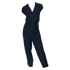 1980 Saks 5th Avenue Noir Terrycloth Short Cap Sleeve Vintage 80s Jumpsuit