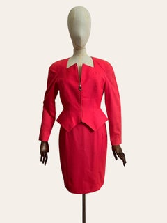 1980's Salmon Fluo Pink Thierry Mugler Vintage Skirt & Jacket Suit