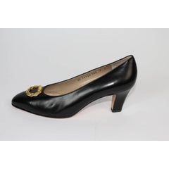 1980s Salvatore Ferragamo Black Leather Hells Pumps Shoes