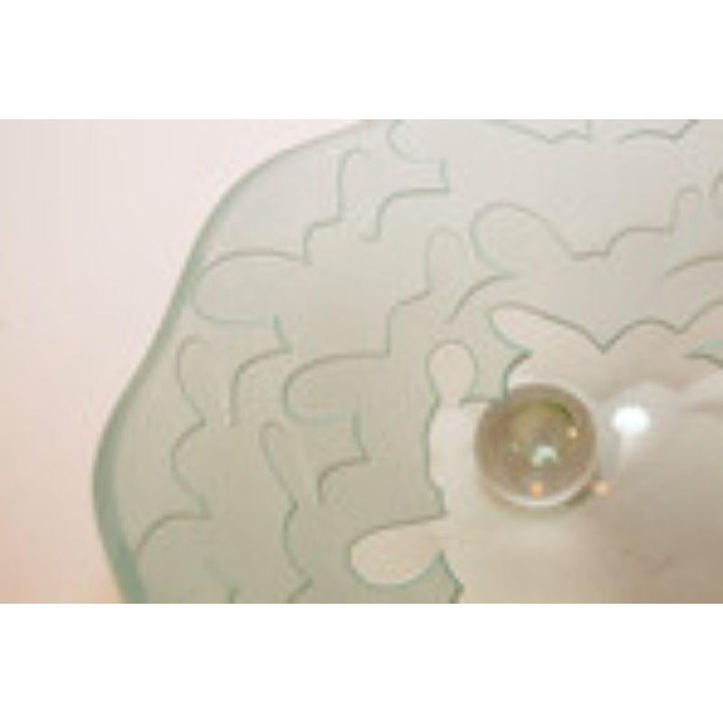 American 1980s SALVATORE POLIZZI Molded Art Etched Glass Wave Footed Bowl Signed For Sale