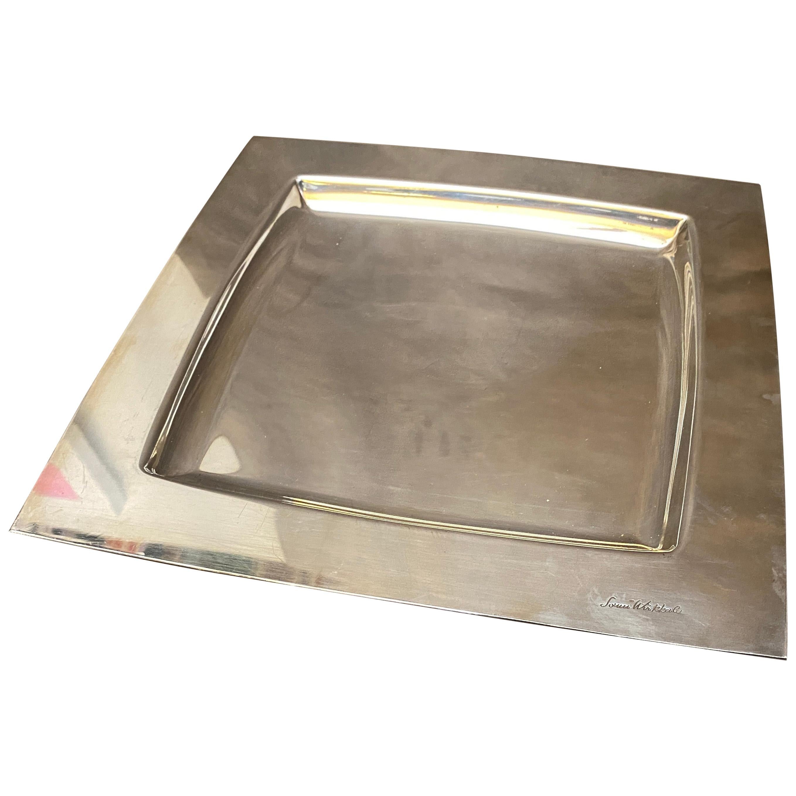 1980s Sami Wirkkala Silver Plated Square Tray Manufactured by Cleto Munari