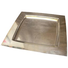 Vintage 1980s Sami Wirkkala Silver Plated Square Tray Manufactured by Cleto Munari