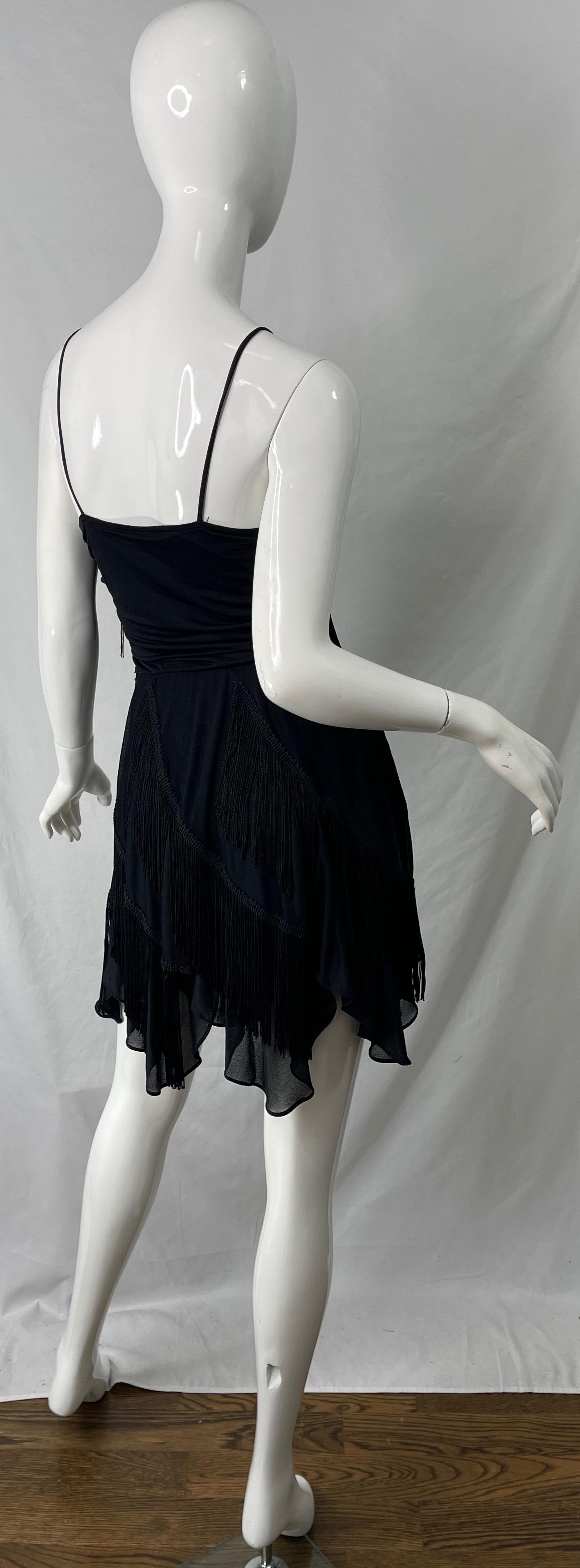 Mini abito Flapper anni '80 Samir Black Jersey Fringe Handkerchief Hem Vintage 80s in vendita 5