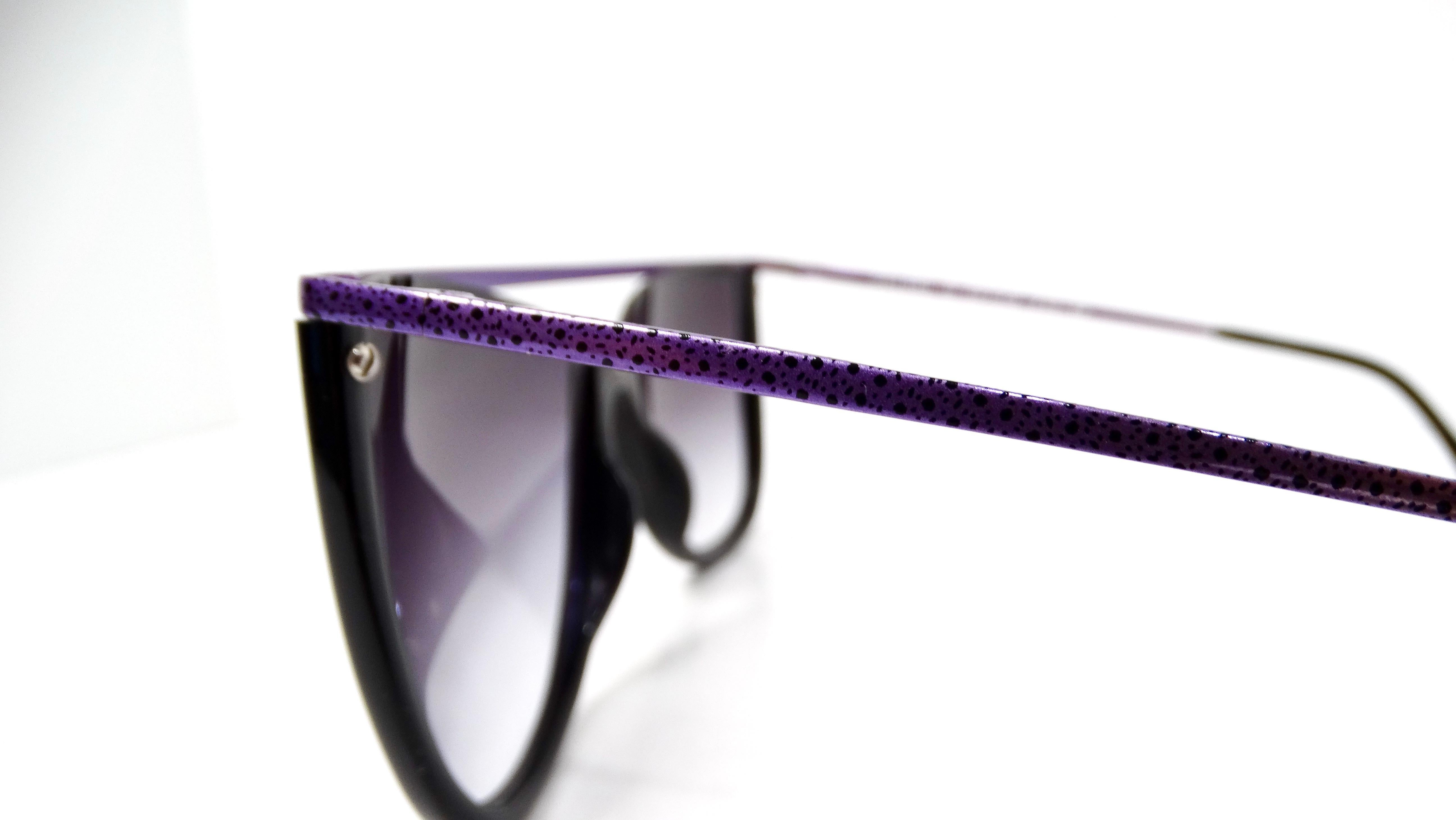 1980s Sanford Hutton Purple & Black Leopard Print Metal Frame Sunglasses In Good Condition For Sale In Scottsdale, AZ