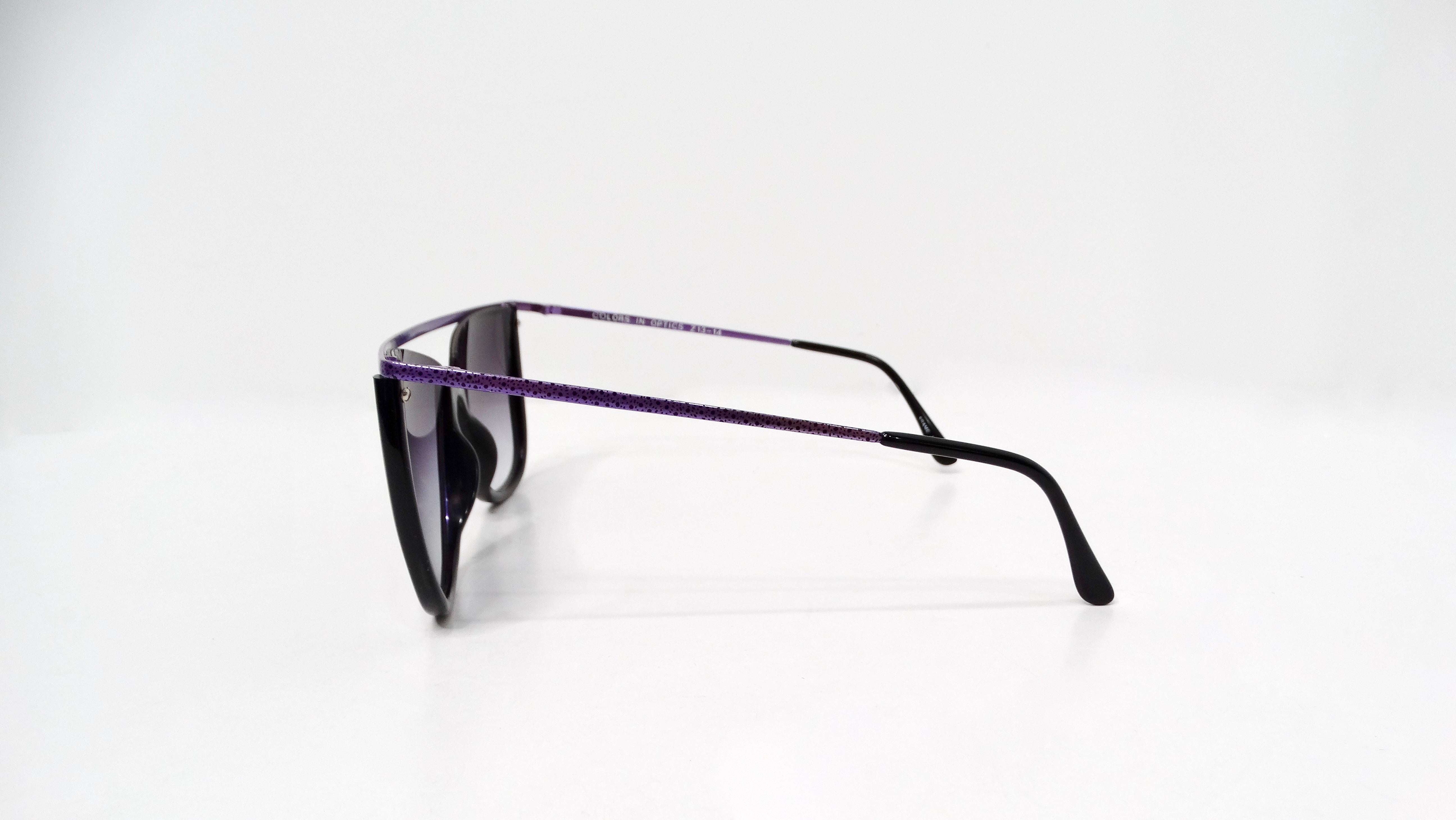 Women's or Men's 1980s Sanford Hutton Purple & Black Leopard Print Metal Frame Sunglasses For Sale