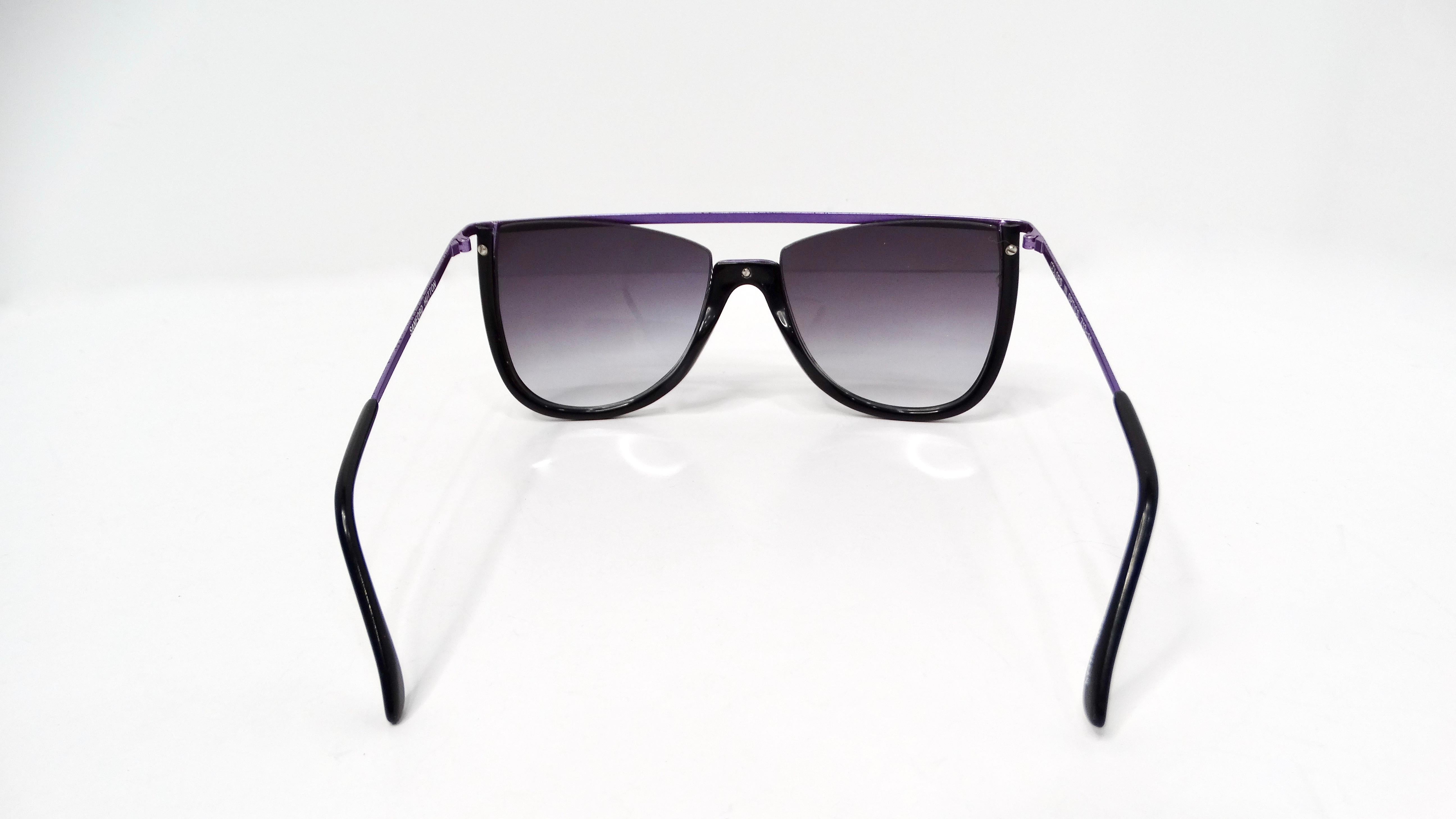 1980s Sanford Hutton Purple & Black Leopard Print Metal Frame Sunglasses For Sale 1