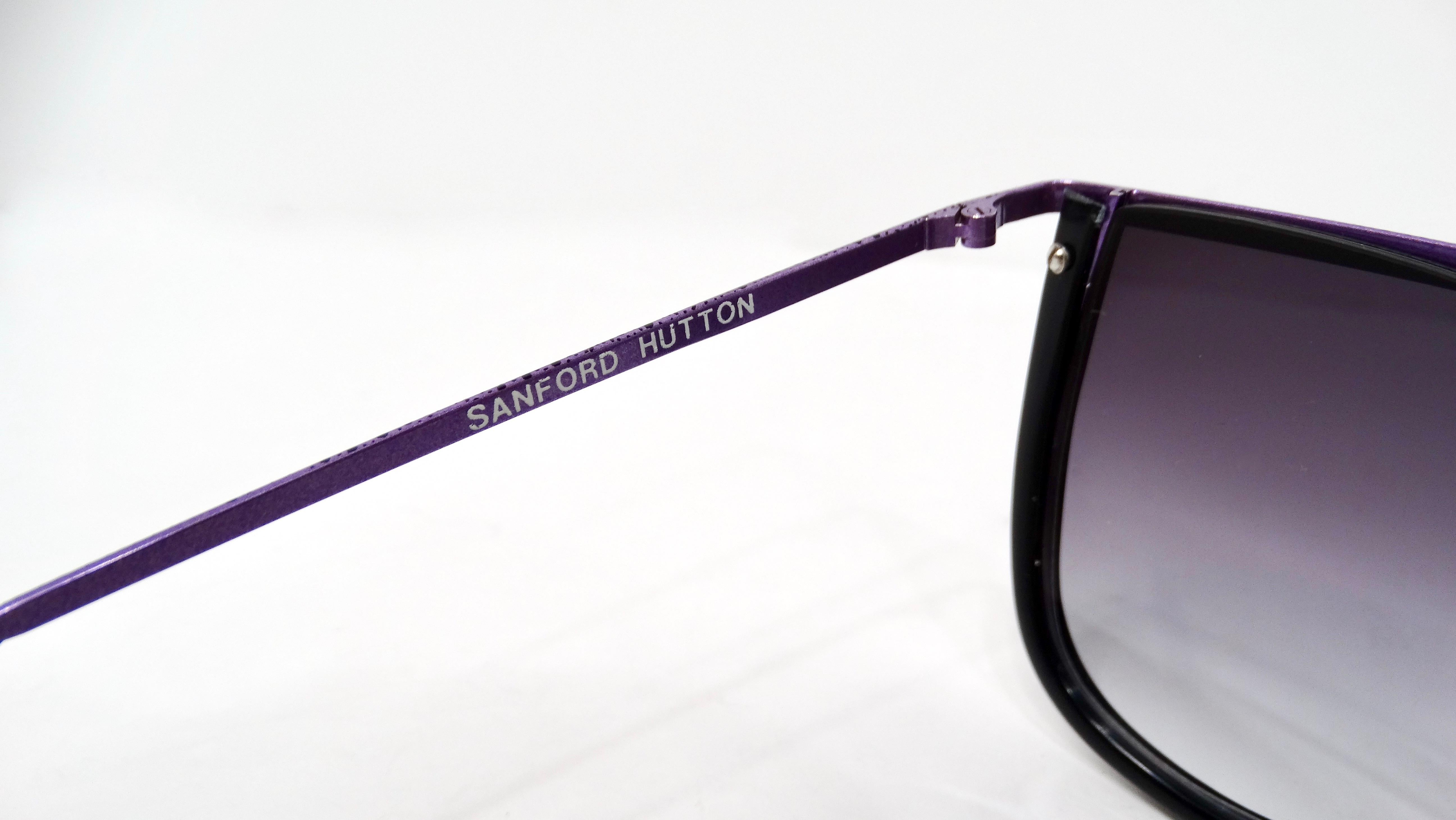 1980s Sanford Hutton Purple & Black Leopard Print Metal Frame Sunglasses For Sale 2
