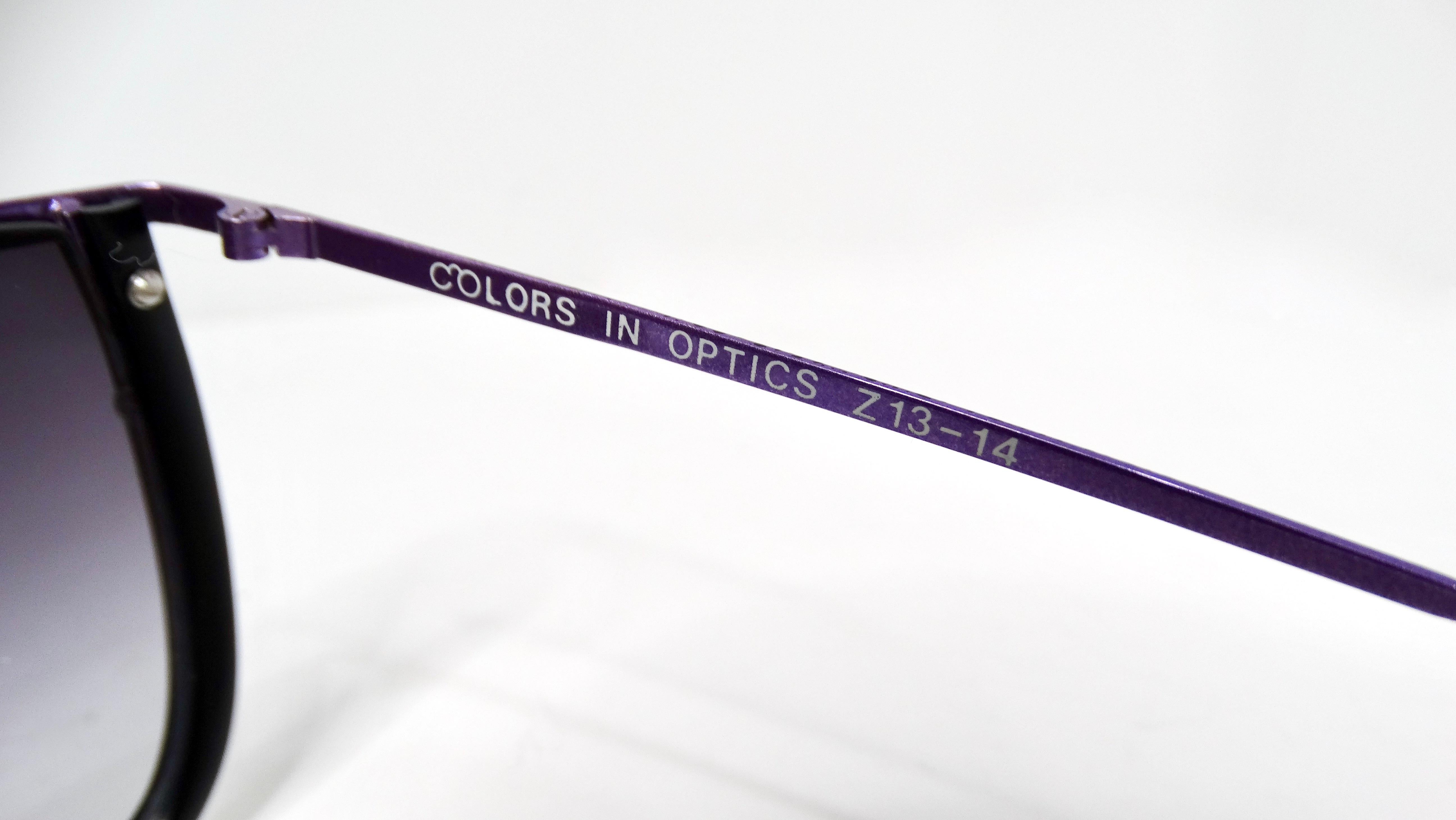 1980s Sanford Hutton Purple & Black Leopard Print Metal Frame Sunglasses For Sale 3