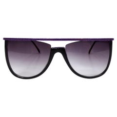Lunettes de soleil Sanford Hutton des années 1980, monture métal imprimé léopard violet et noir
