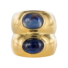 1980s Sapphire 18 Karat Yellow Gold Double Bangle Bulgari Ring 1980s Sapphire 18 Karat Yellow Gold Double Bangle Bulgari Ring
