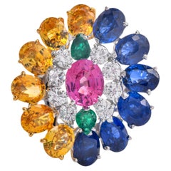 Anello cocktail con zaffiro GIA degli anni '80 e diamante da 8,70 carati in platino e oro 18K