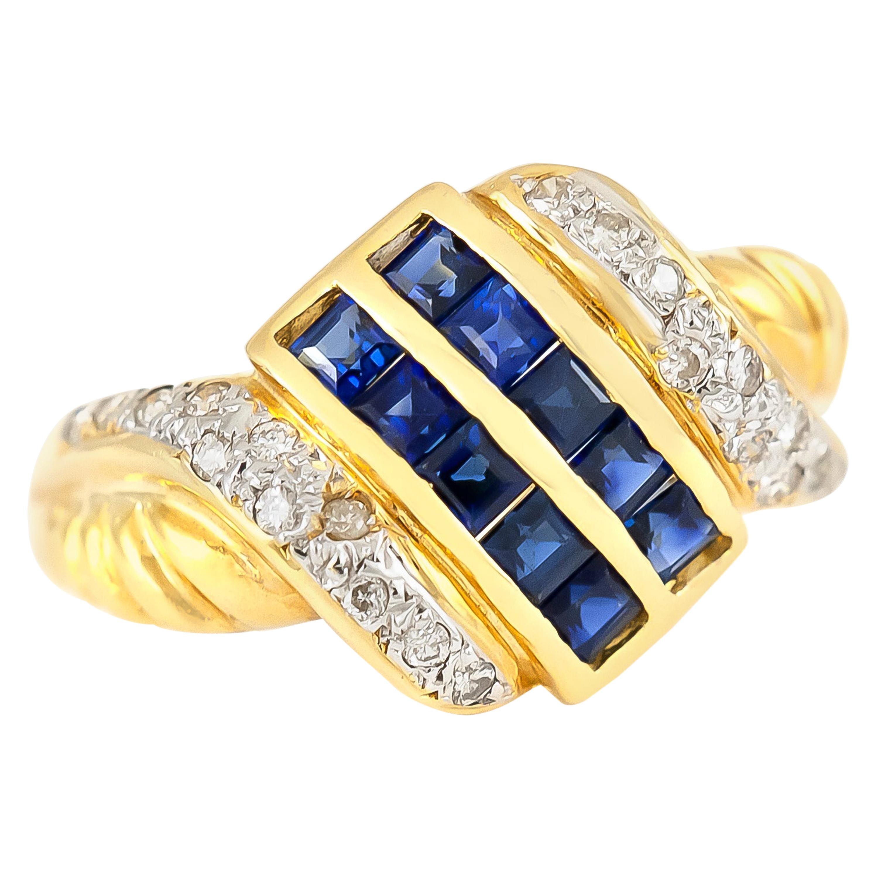 1980s Sapphire and Diamonds Ring For Sale