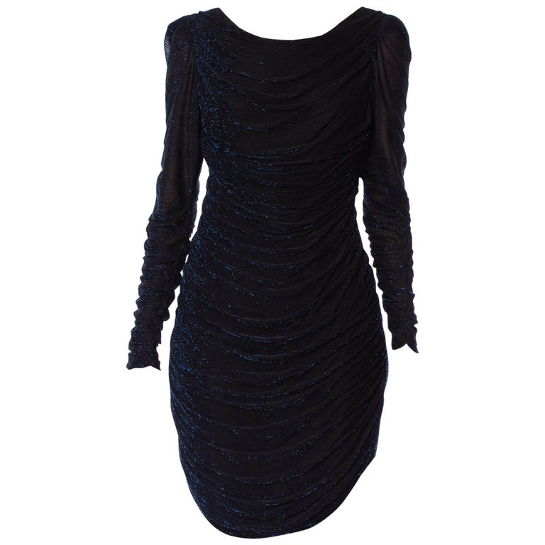 1980S Sapphire Blue Poly/Lurex Jersey Slinky Cocktail Dress With ...