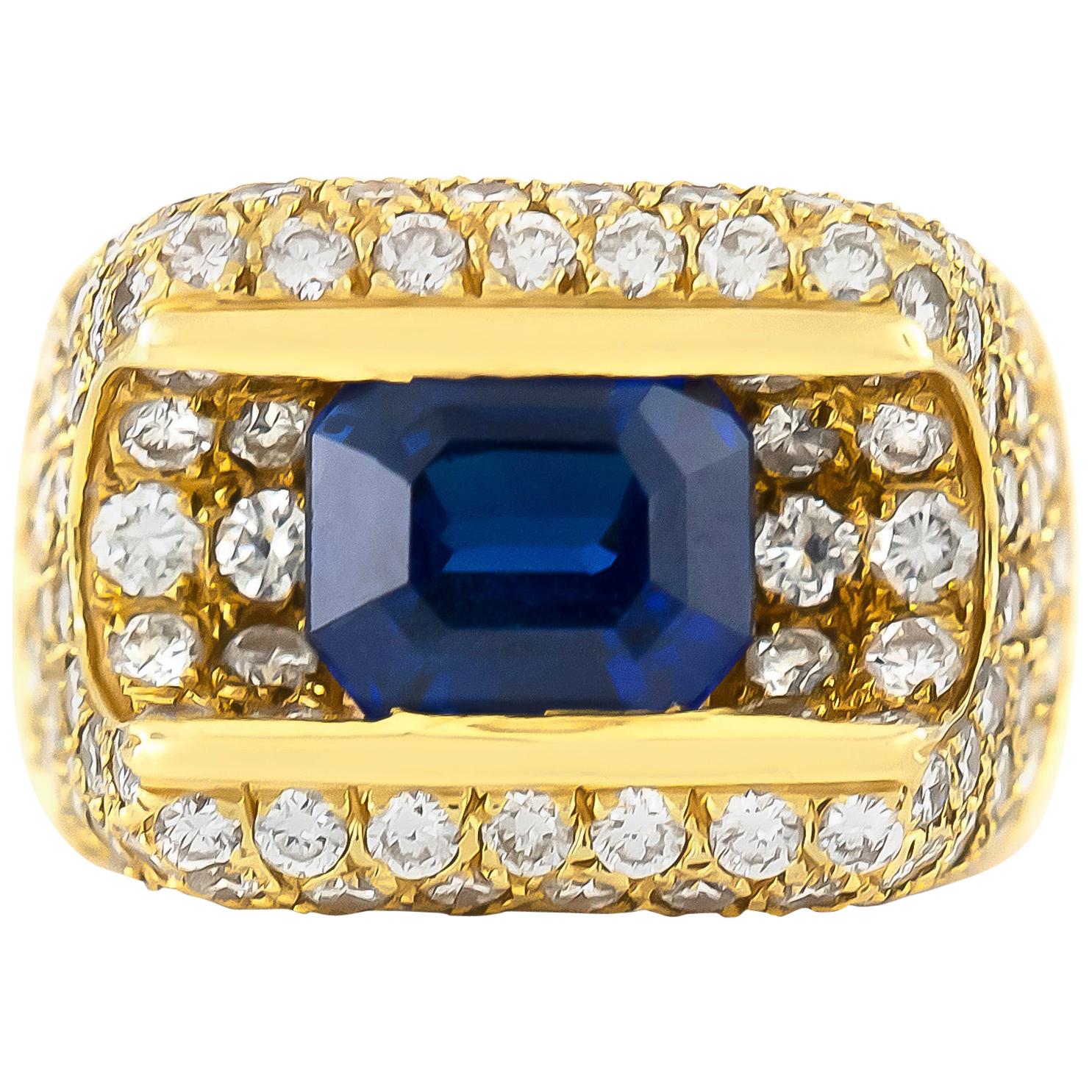 1980s Sapphire Center Stone with Beautiful Diamonds Ring For Sale