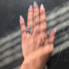 Vintage-Cluster-Ring aus den 1980er Jahren mit Saphir, Diamanten, 18 Karat Gelbgold und Platin