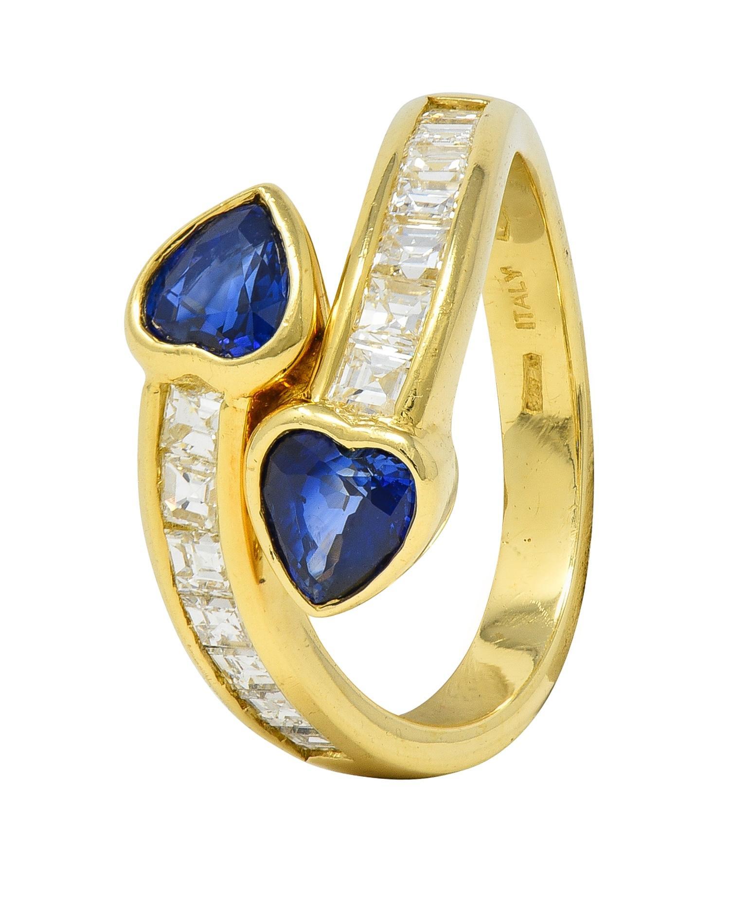 1980er Jahre Saphir Diamant 18 Karat Gelbgold Vintage Herz Bypass Ring (Moderne) im Angebot