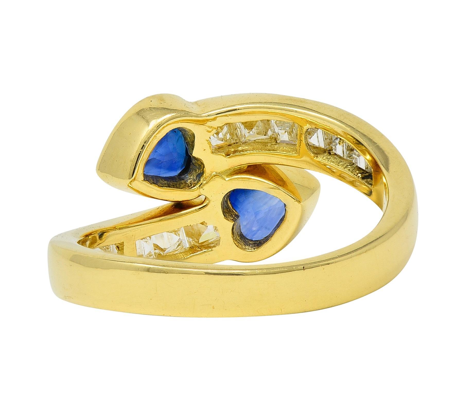 1980er Jahre Saphir Diamant 18 Karat Gelbgold Vintage Herz Bypass Ring im Zustand „Hervorragend“ im Angebot in Philadelphia, PA