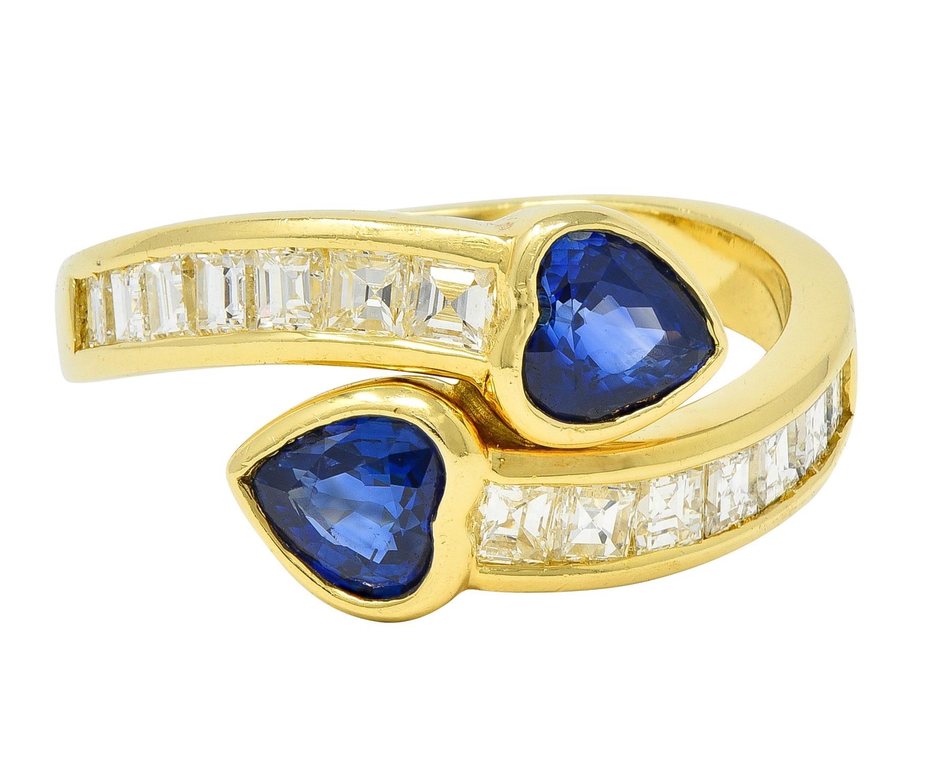 1980er Jahre Saphir Diamant 18 Karat Gelbgold Vintage Herz Bypass Ring