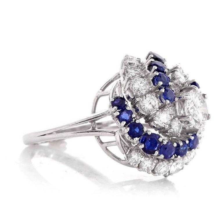 1980s Sapphire Diamond Cluster 18 Karat Gold Cocktail Dome Ring For Sale 2