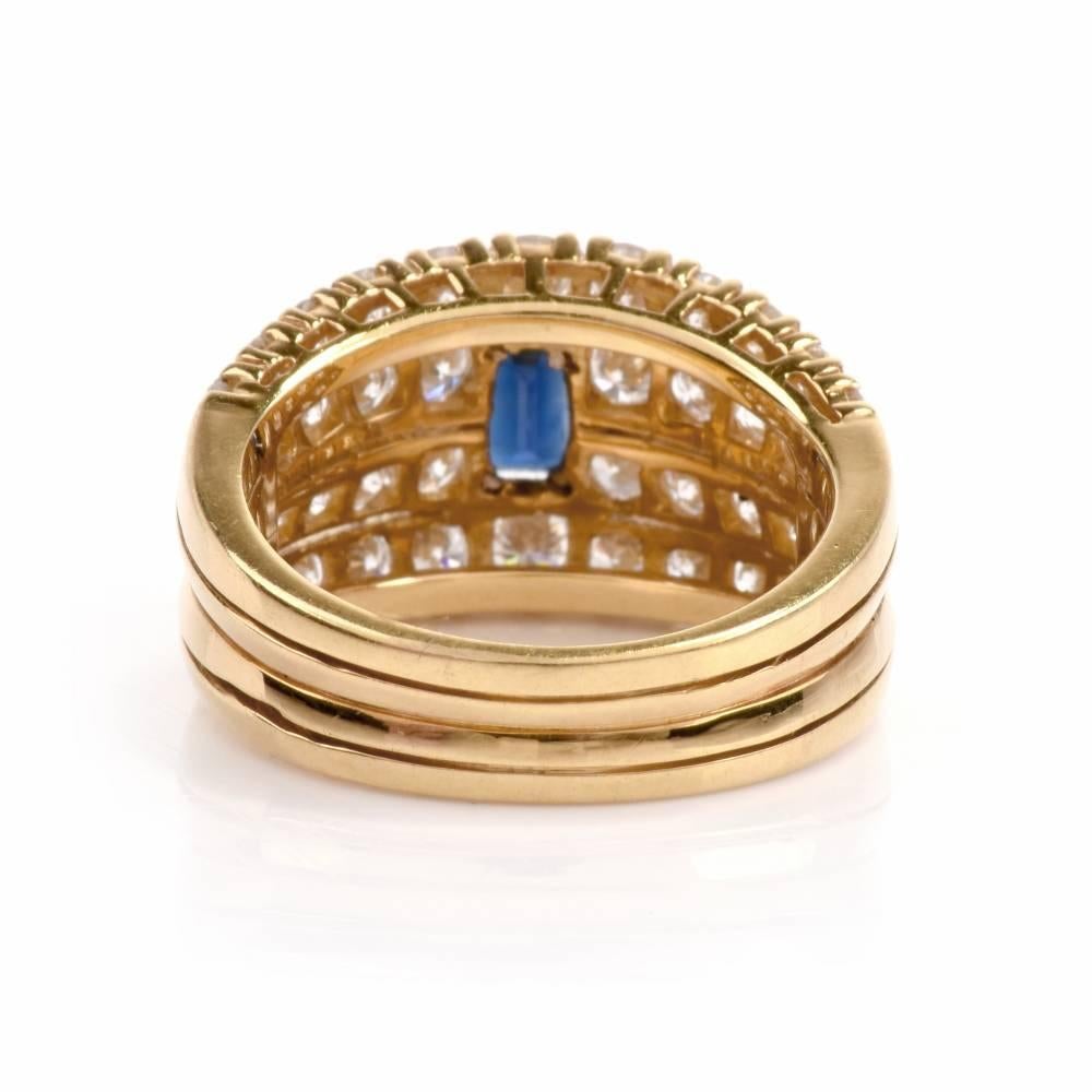 Men's 1980s Sapphire Diamond Yellow Gold Cocktail Ring