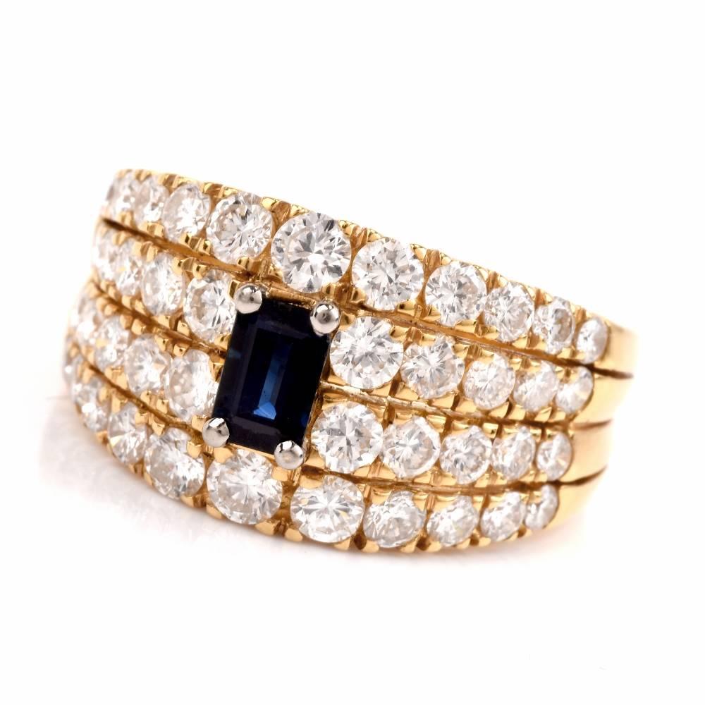 1980s Sapphire Diamond Yellow Gold Cocktail Ring 1