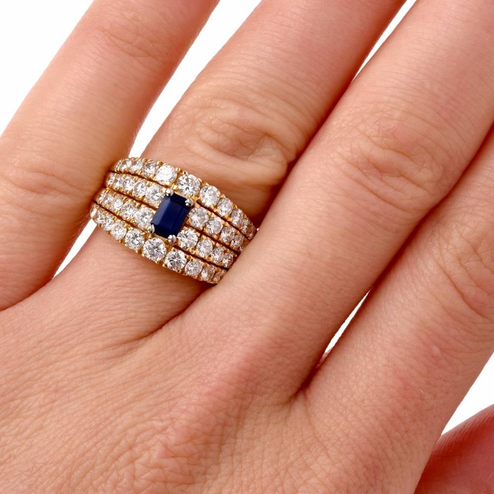 1980s Sapphire Diamond Yellow Gold Cocktail Ring 2