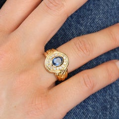 1980s Sapphire Diamonds 18 Karat Yellow Braided Gold Oval Ring