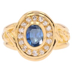 1980s Sapphire Diamonds 18 Karat Yellow Braided Gold Oval Ring