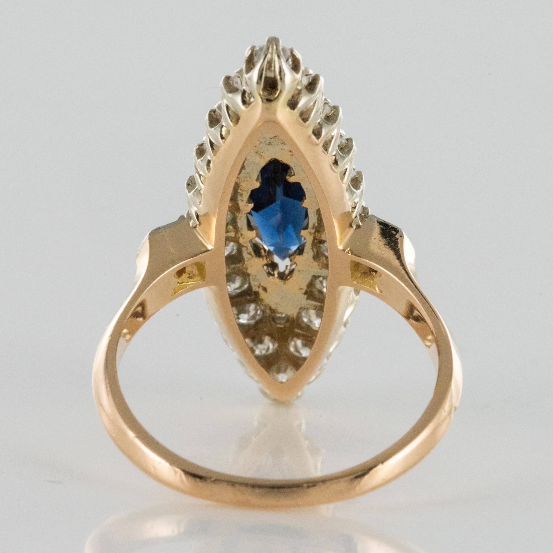 1980s Sapphire Diamonds 18 Karat Gold Marquise Ring 4