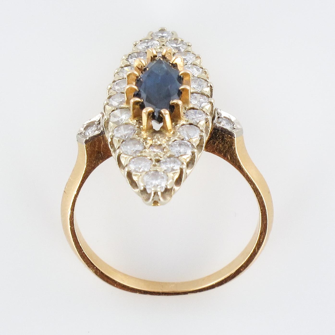 1980s Sapphire Diamonds 18 Karat Gold Marquise Ring 5