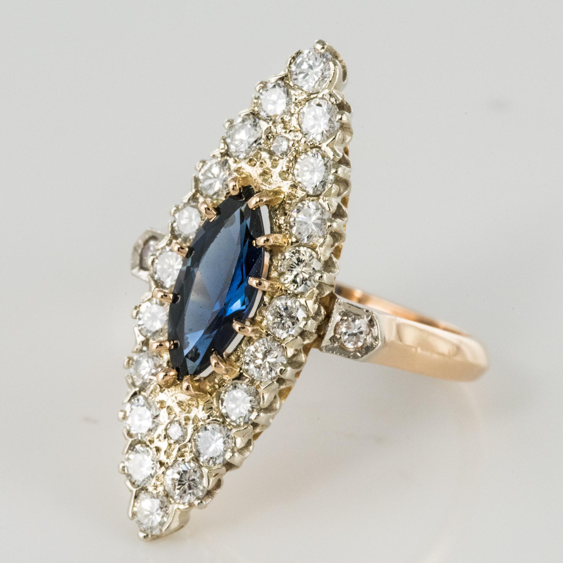 Women's 1980s Sapphire Diamonds 18 Karat Gold Marquise Ring
