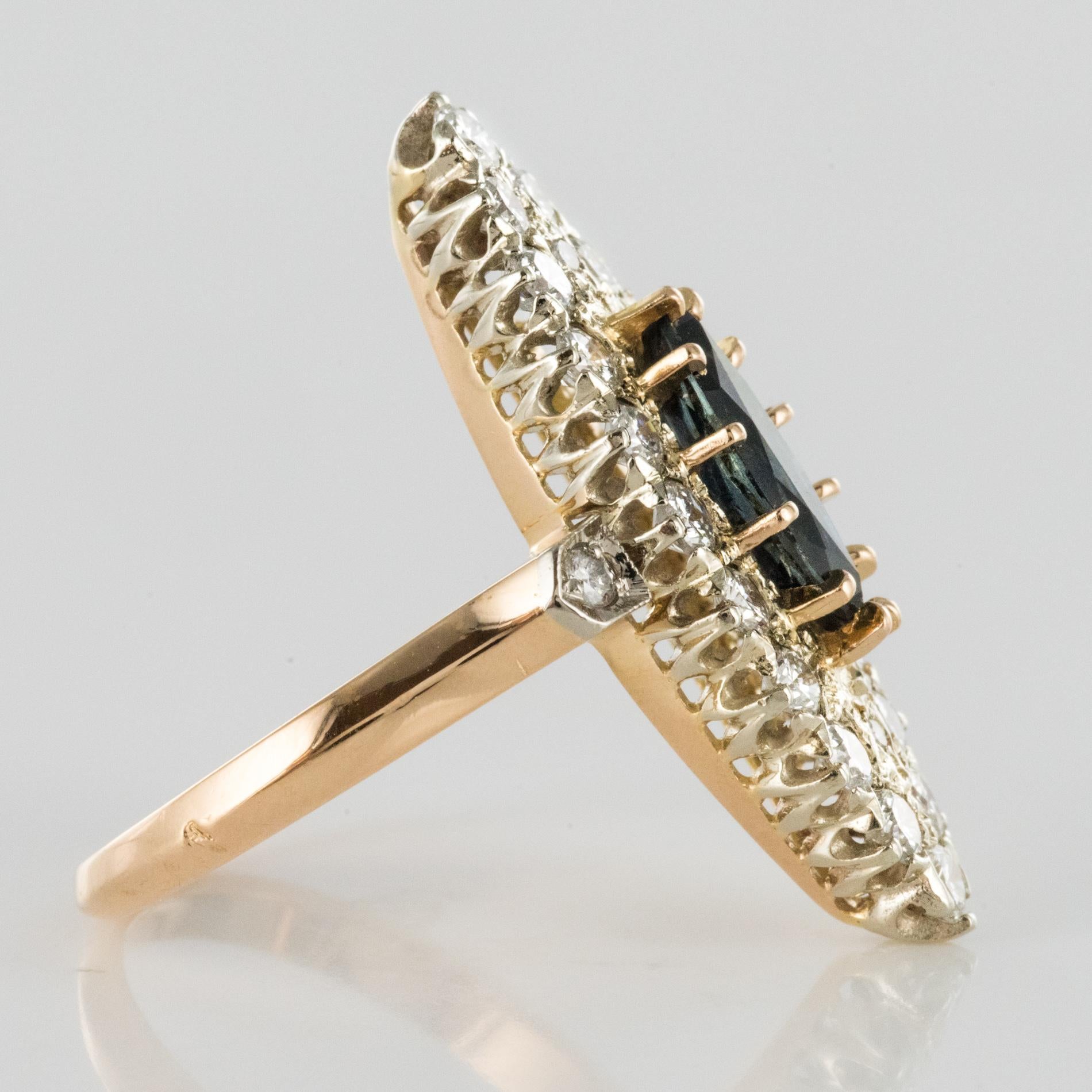 1980s Sapphire Diamonds 18 Karat Gold Marquise Ring 1