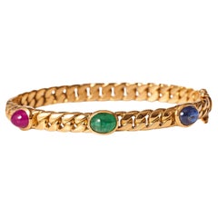 1980s Sapphire, Emerald and Ruby 18kt Curb Link Bangle