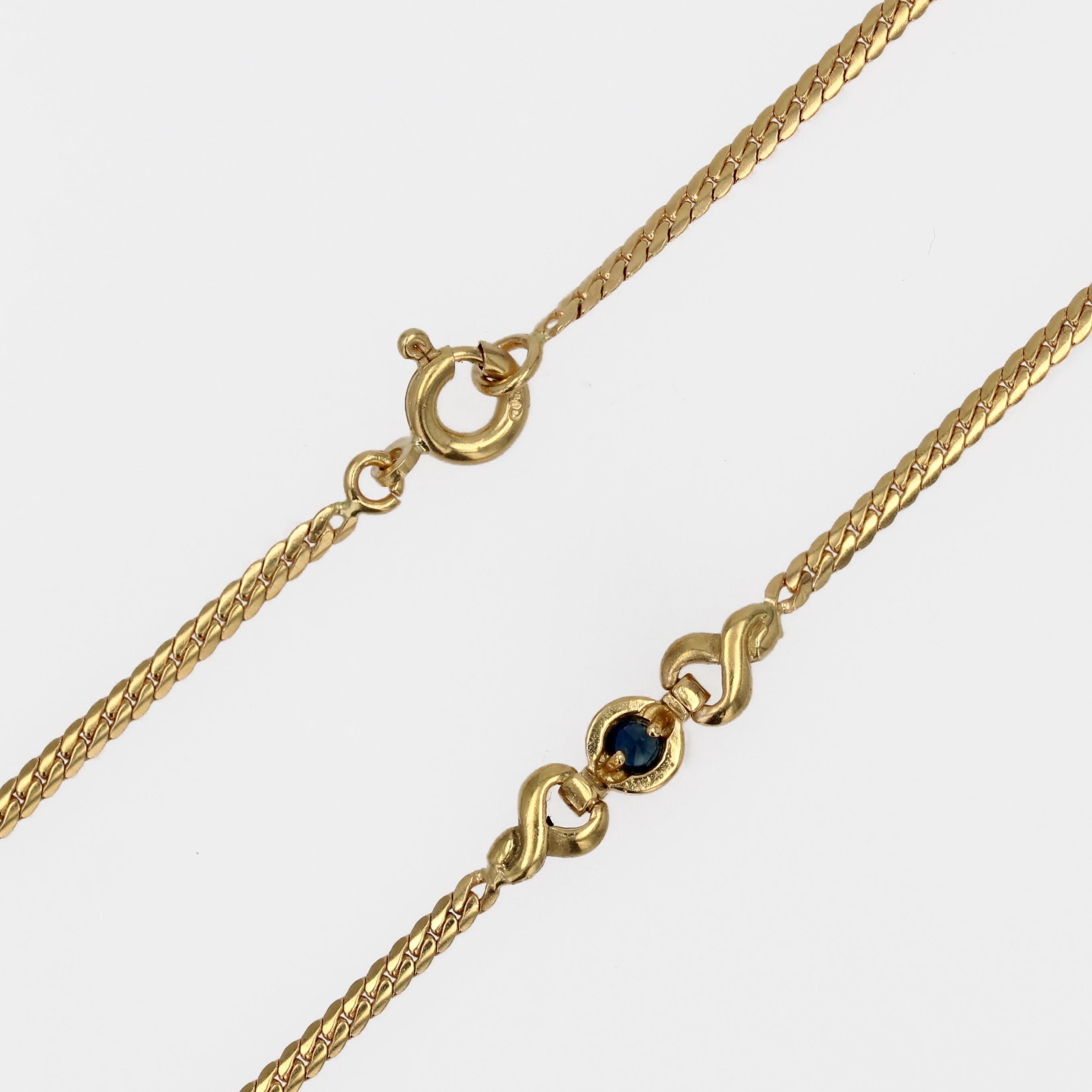 1980s Sapphires 18 Karat Yellow Gold Curb Chain Choker Necklace For Sale 4