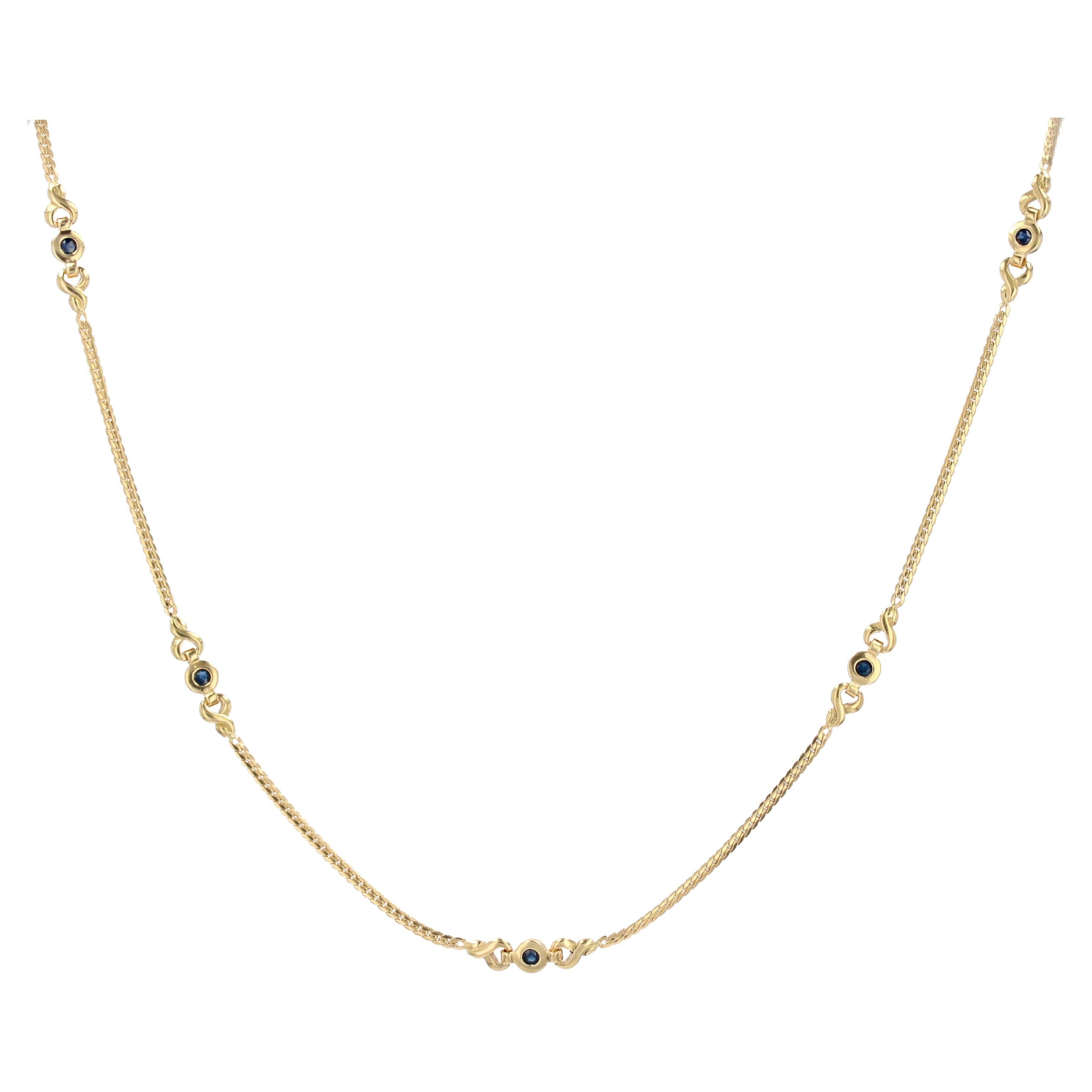 1980s Sapphires 18 Karat Yellow Gold Curb Chain Choker Necklace For Sale