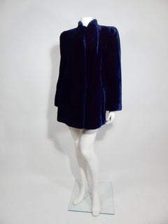 1980s Sasson NY Paris Blue Velvet Faux Fur Coat