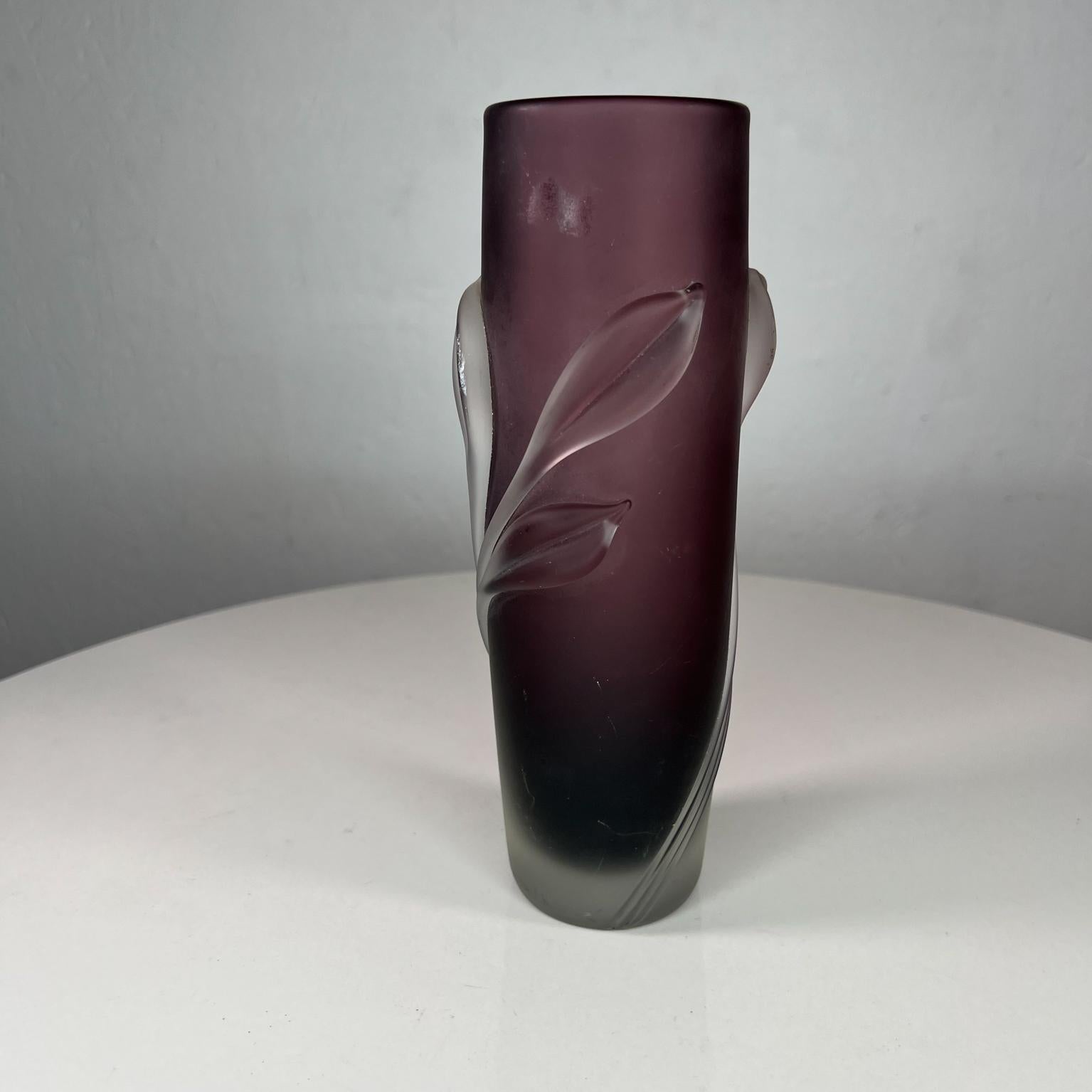 Post-Modern 1980s Satin Sheen Frosted Art Glass Purple Vase by William Glasner New York