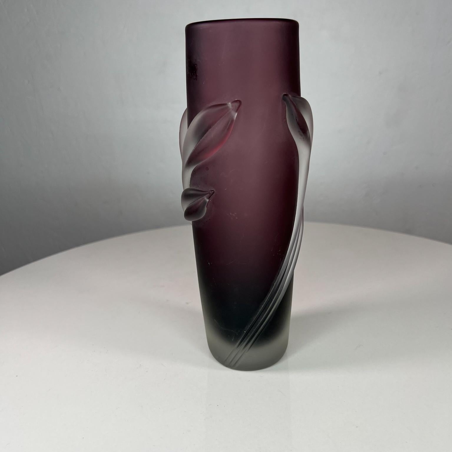 American 1980s Satin Sheen Frosted Art Glass Purple Vase by William Glasner New York