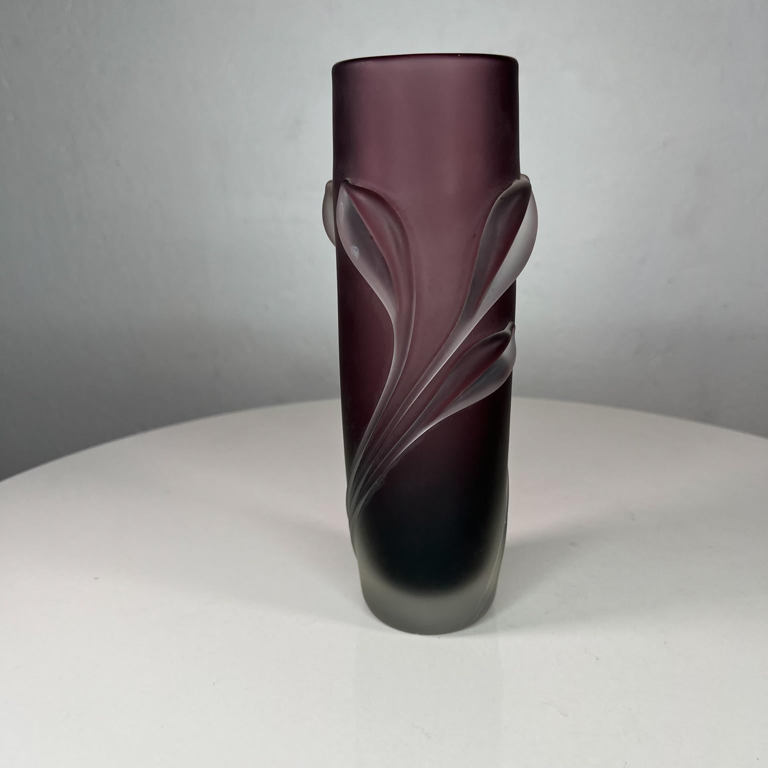 Late 20th Century 1980s Satin Sheen Frosted Art Glass Purple Vase by William Glasner New York