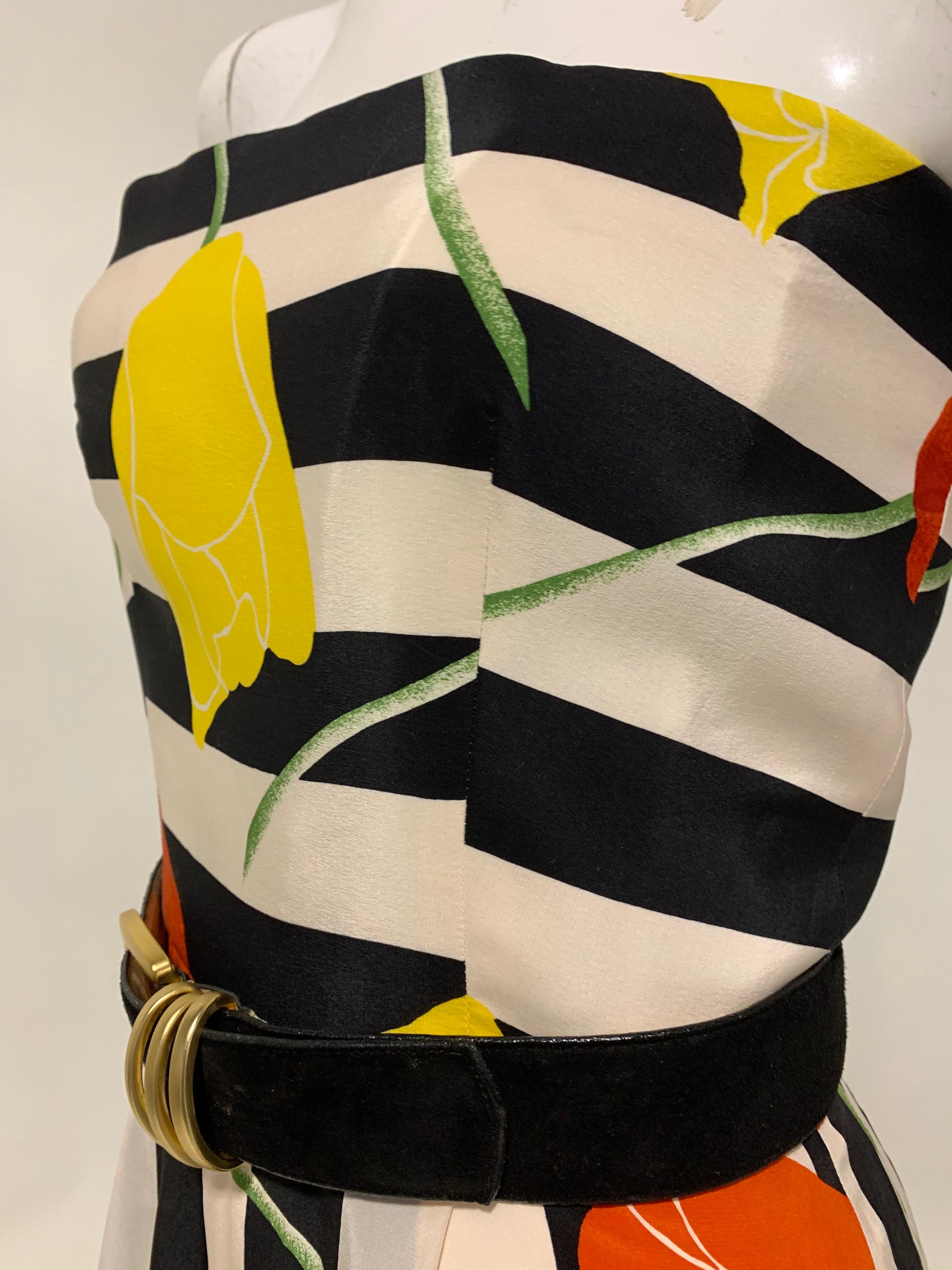 1980s Scaasi Bold Black & White Silk Wide Leg Jumpsuit W/ Red & Yellow Tulips 4