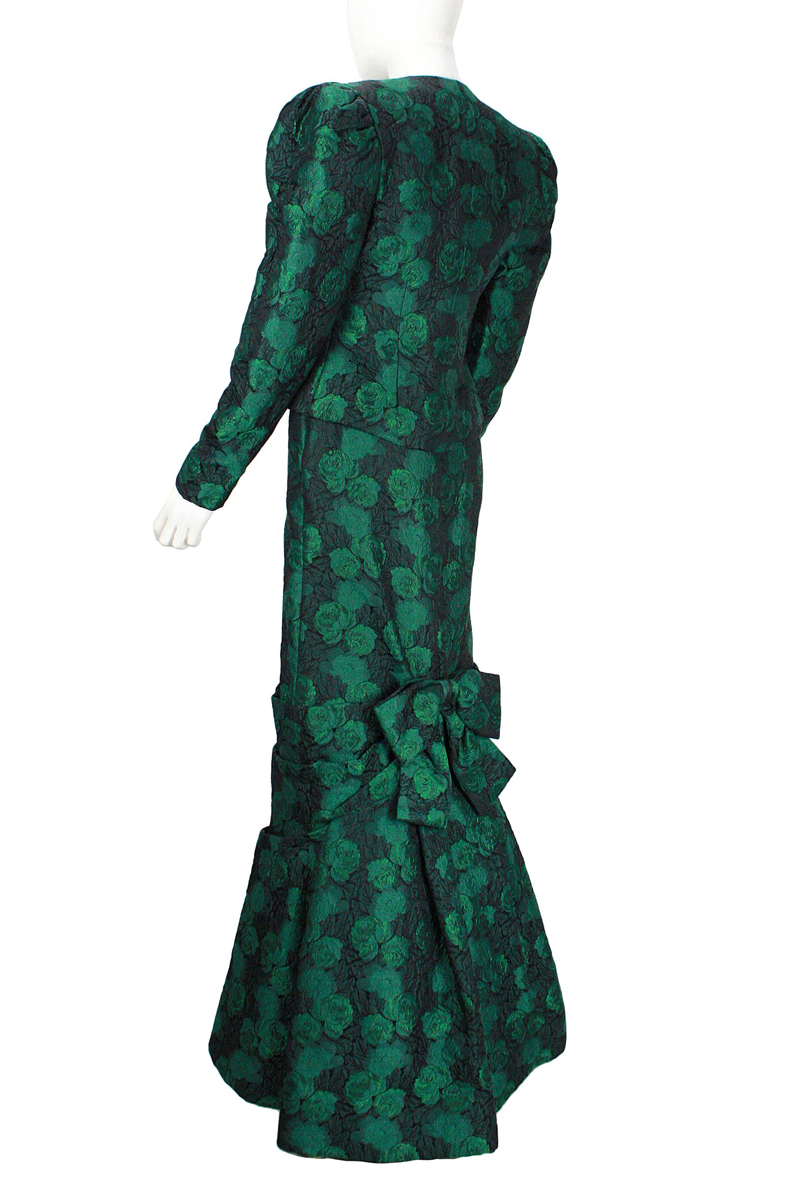 green brocade gown