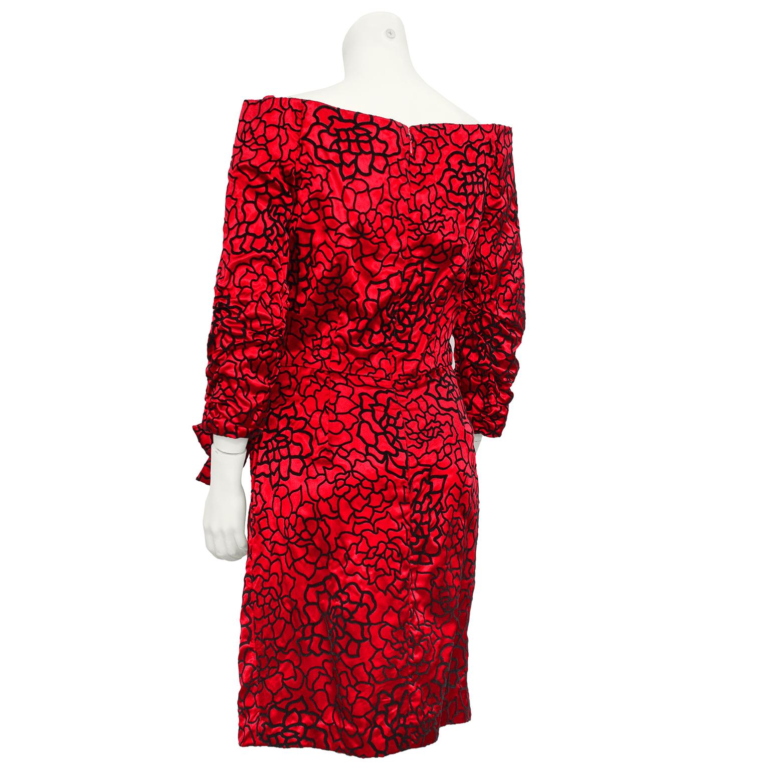 1980s Scaasi Red and Black Cocktail Dress In Good Condition For Sale In Toronto, Ontario