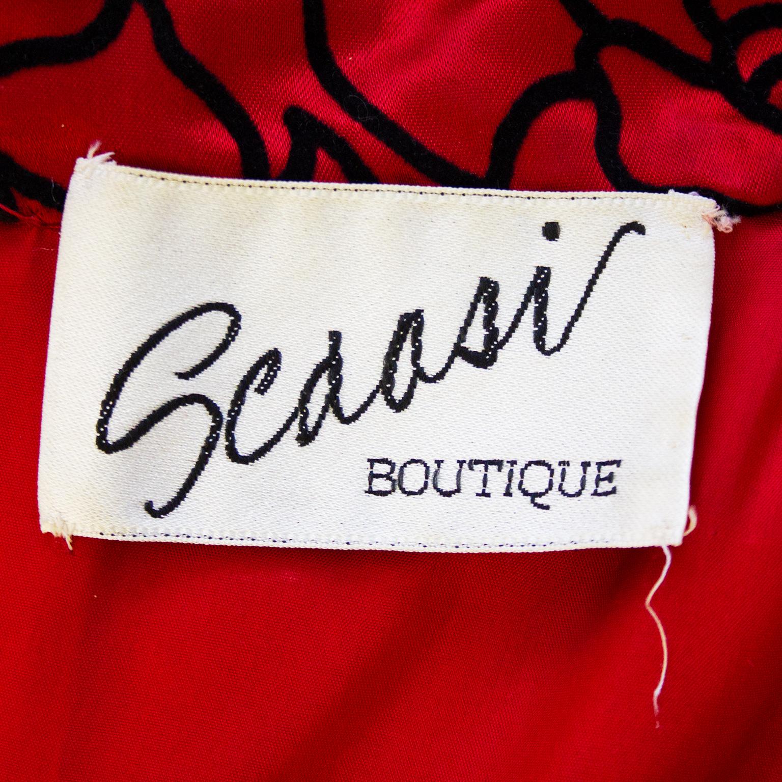 1980s Scaasi Red and Black Cocktail Dress For Sale 2