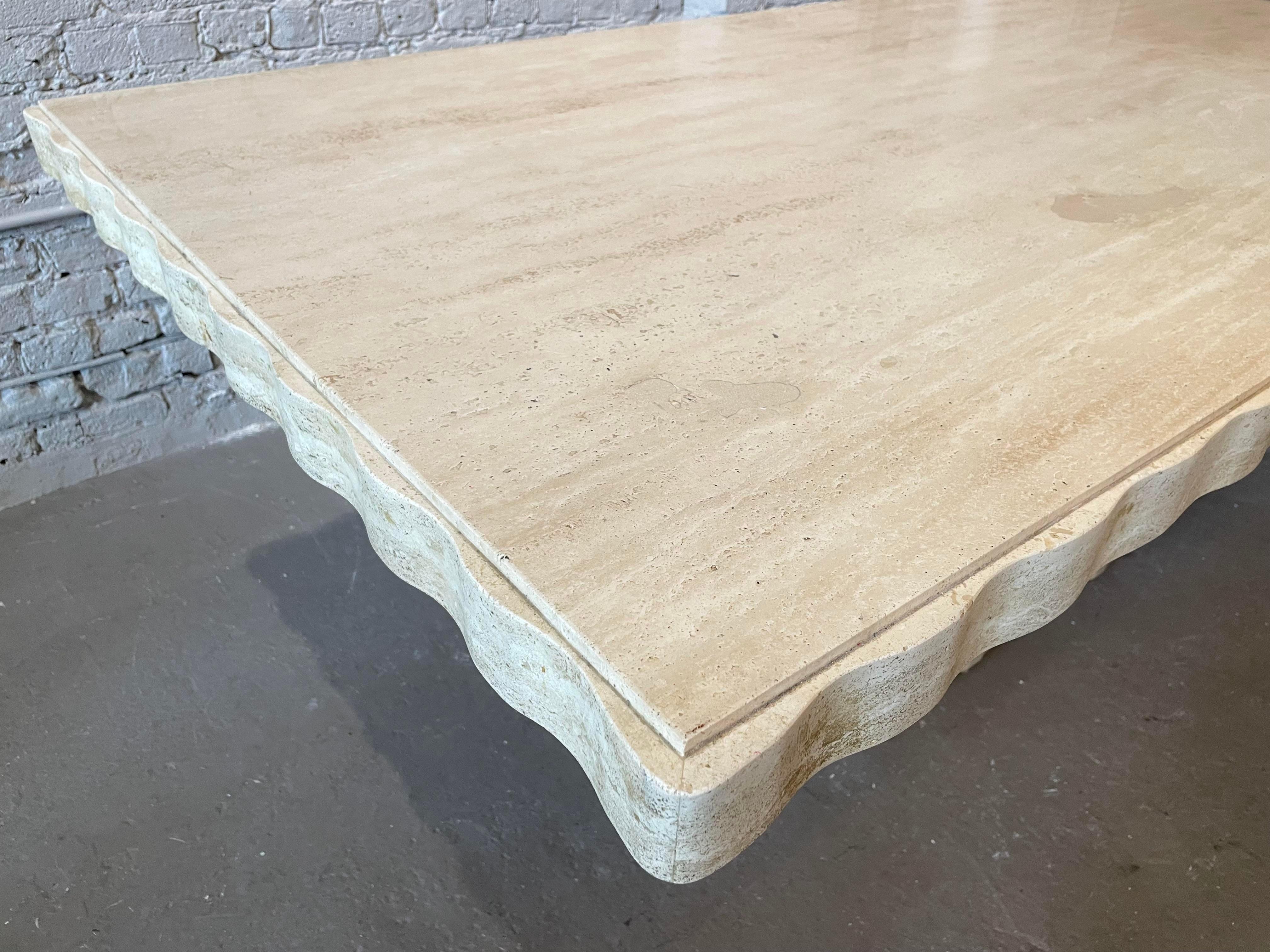 1980s Scalloped Edge Travertine Postmodern Vintage Dining Table 4