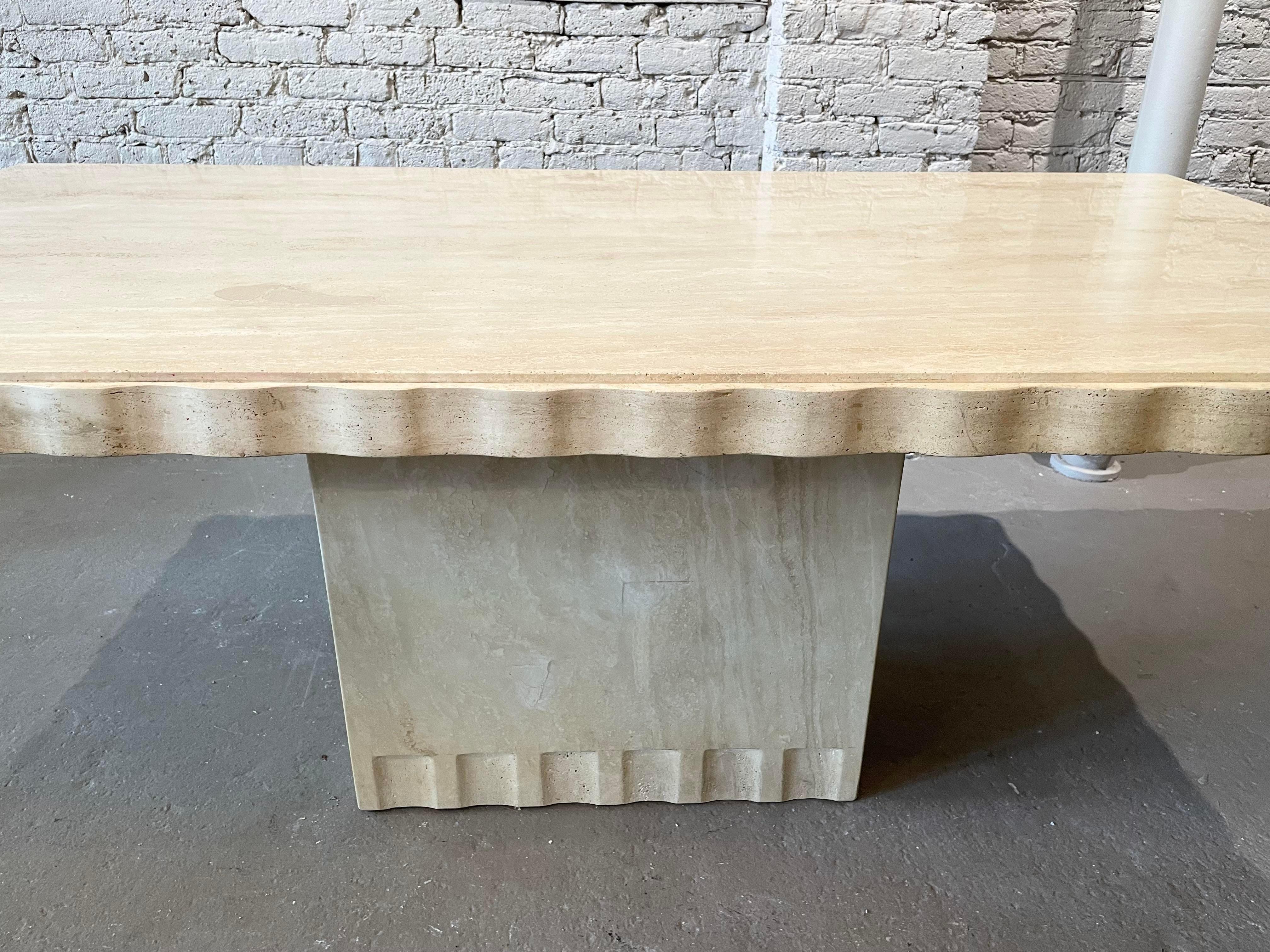 1980s Scalloped Edge Travertine Postmodern Vintage Dining Table 6
