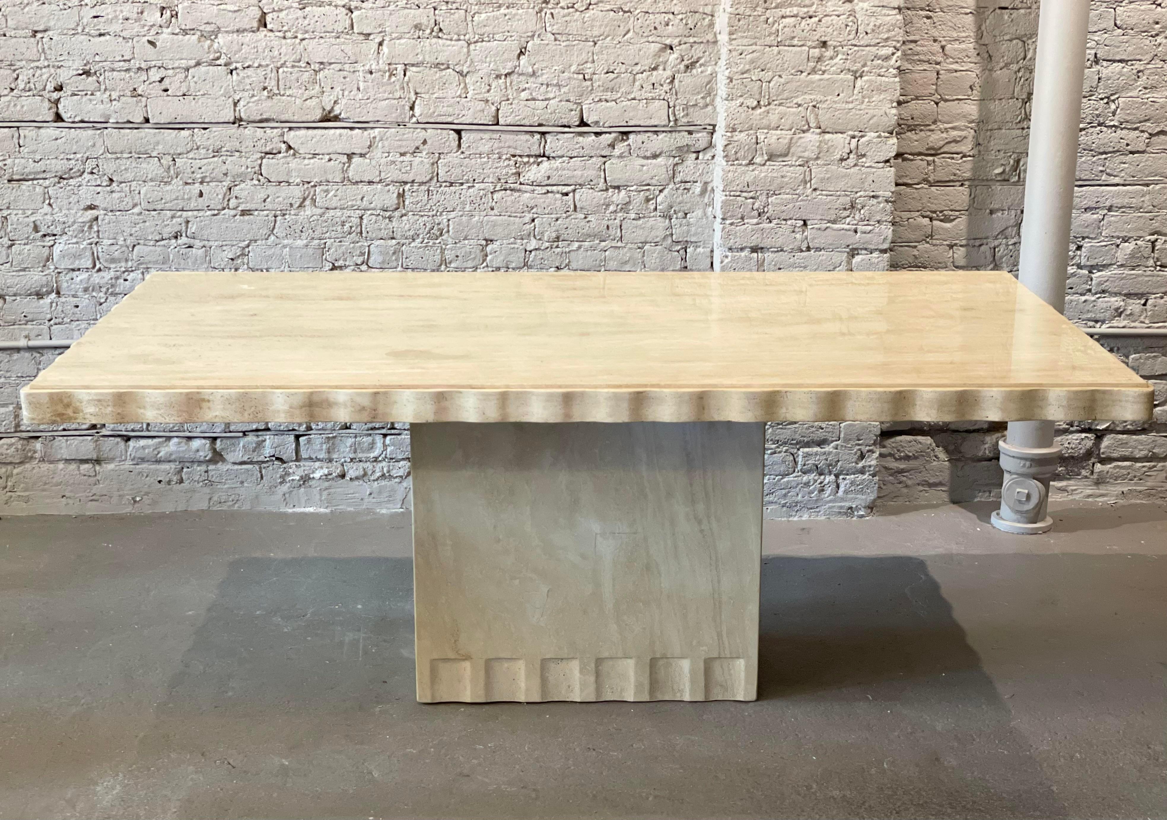 1980s Scalloped Edge Travertine Postmodern Vintage Dining Table 7