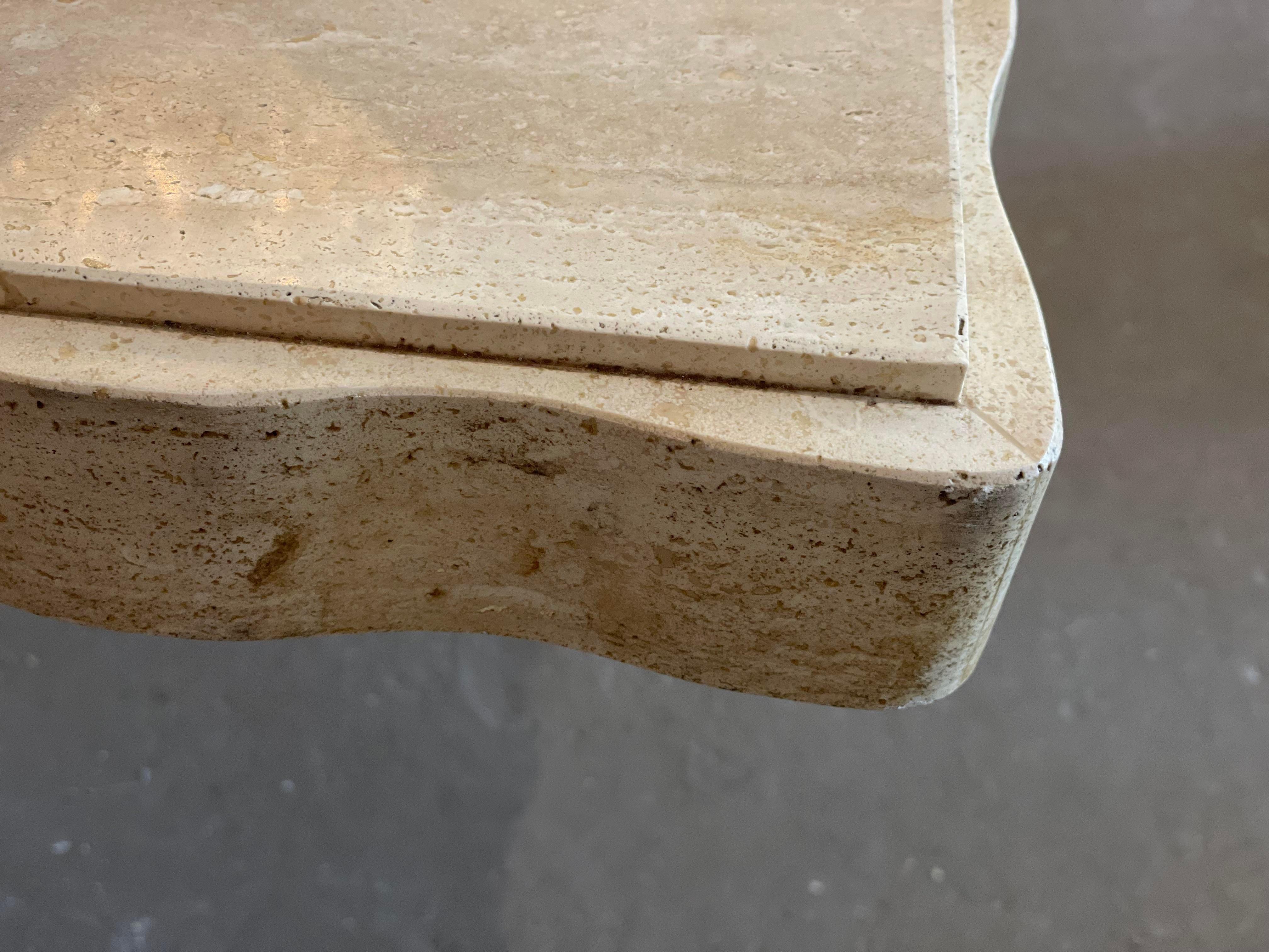 1980s Scalloped Edge Travertine Postmodern Vintage Dining Table In Good Condition In Chicago, IL