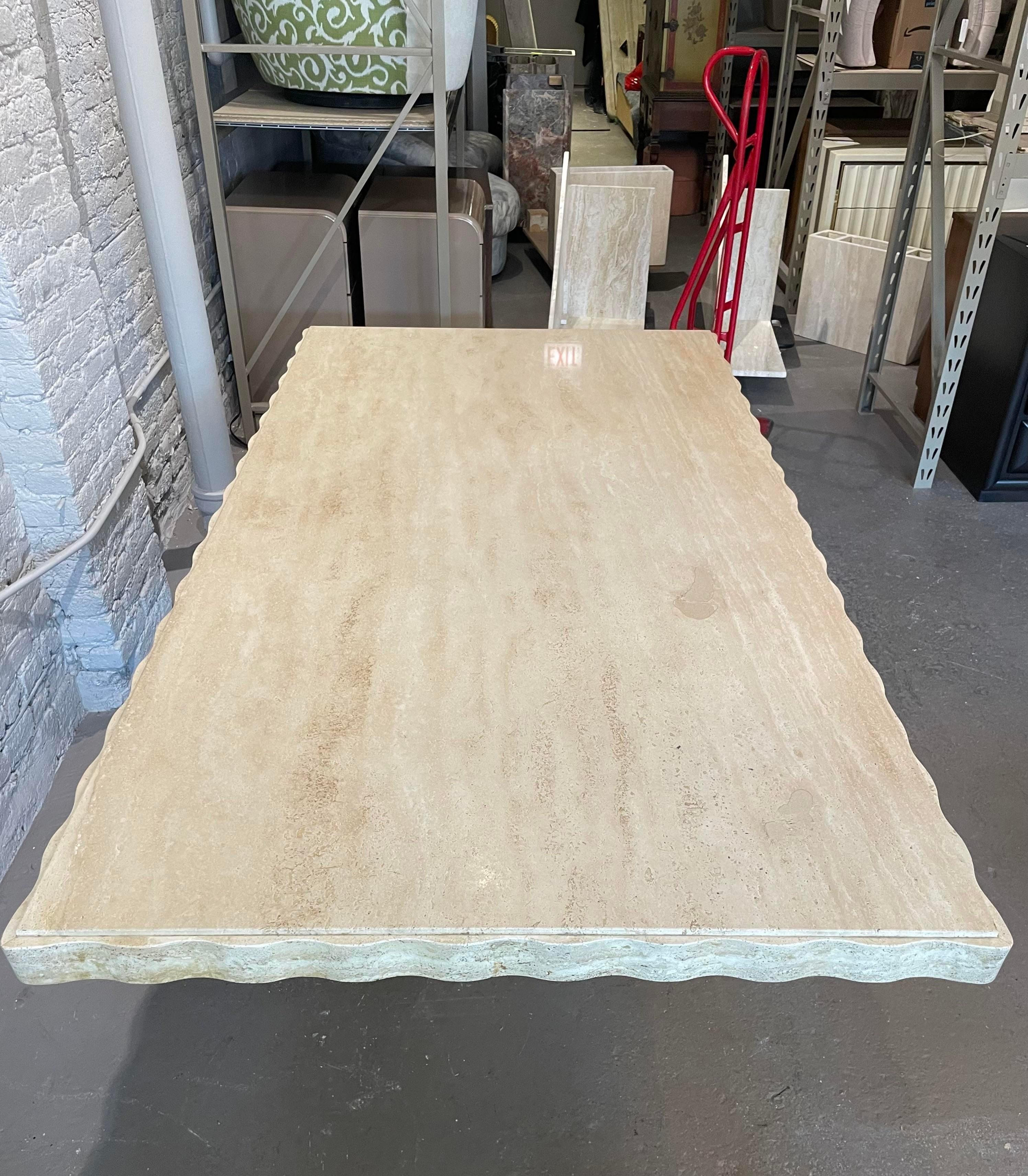 1980s Scalloped Edge Travertine Postmodern Vintage Dining Table 1