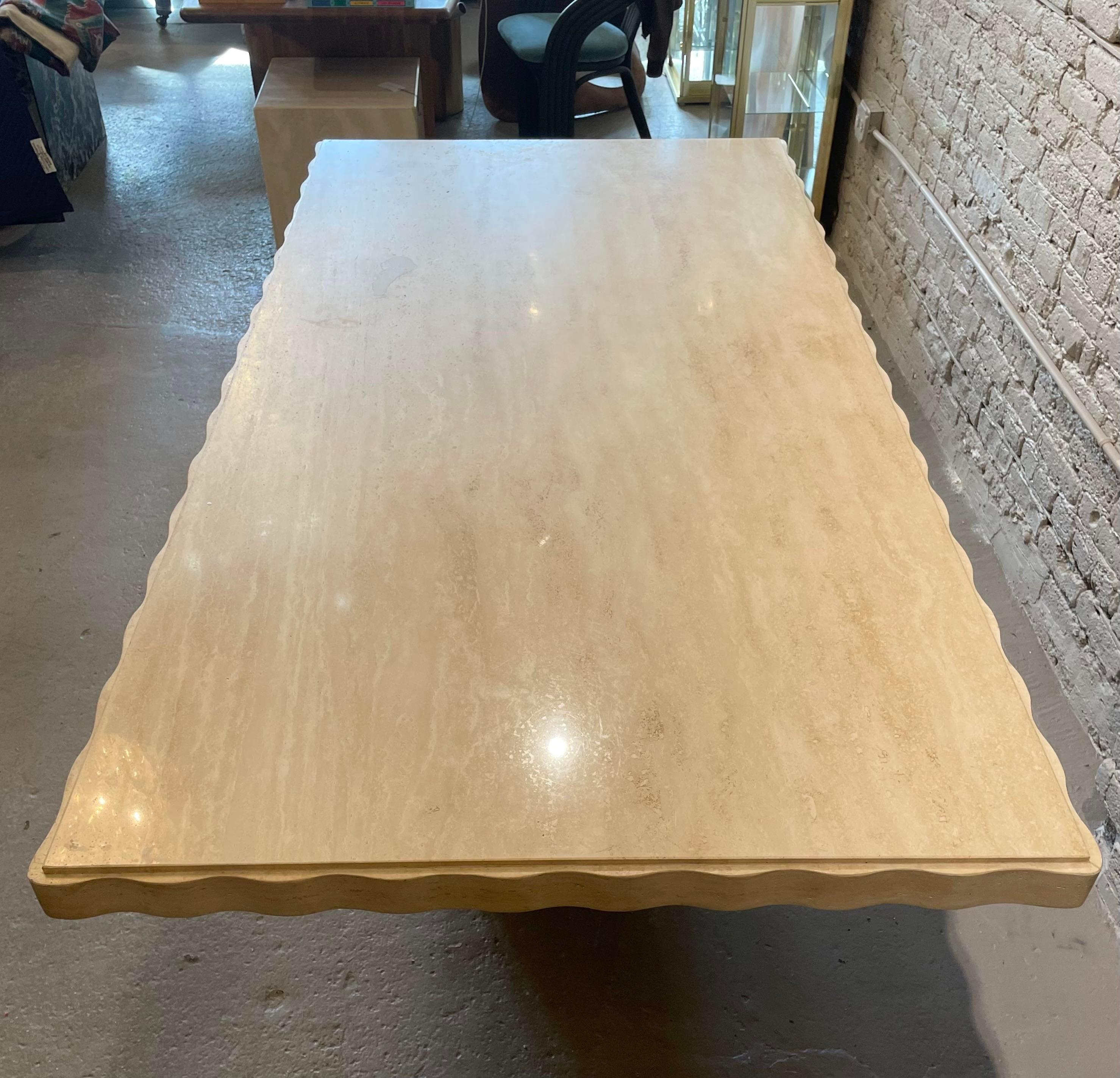 1980s Scalloped Edge Travertine Postmodern Vintage Dining Table 2