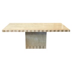 1980s Scalloped Edge Travertine Postmodern Vintage Dining Table